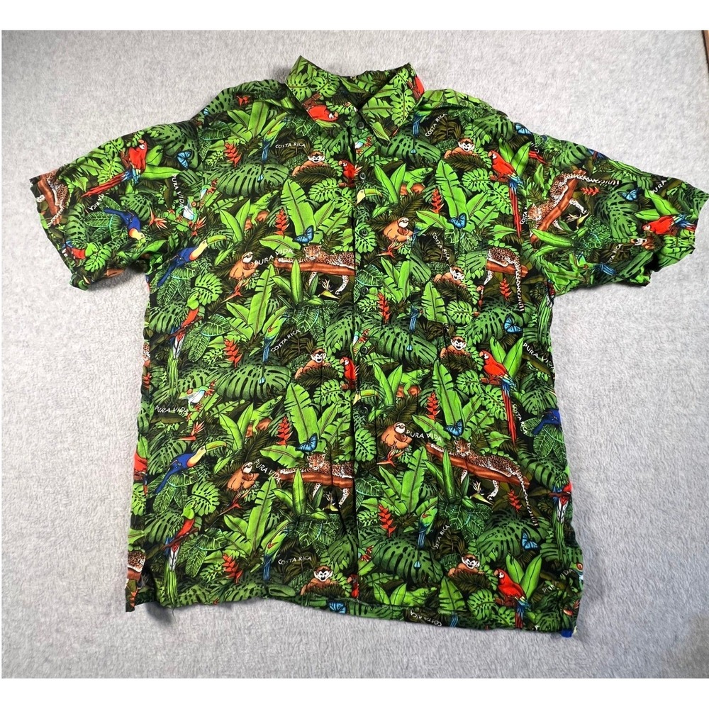 Tropic Joes Rainforest Wear Costa Rica Pura Vida Jungle Print Shirt Mens Large